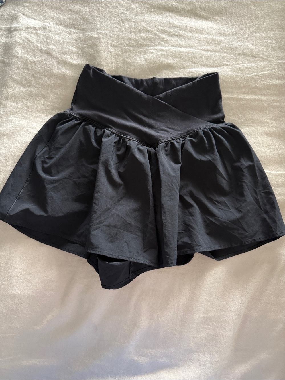 High-Waist Black Circle Skort with Crossover Waistband